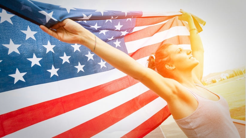 woman with american flag