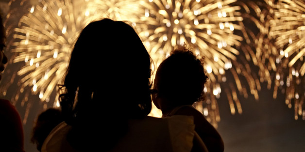 mom and daughter watching fireworks fourth of july